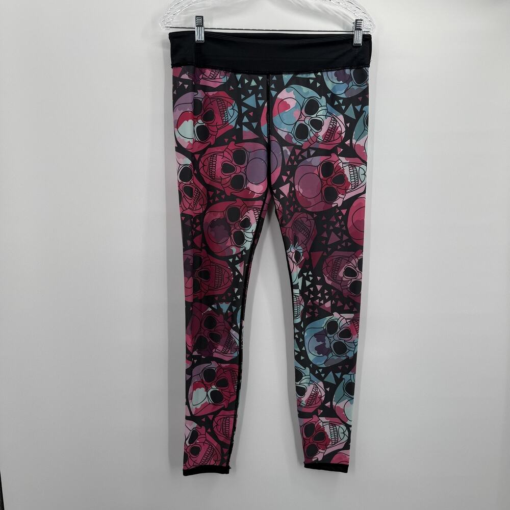 CVG Leggings‎ Womens Large Skulls Print Black Pink Blue Athletic Yoga Pants